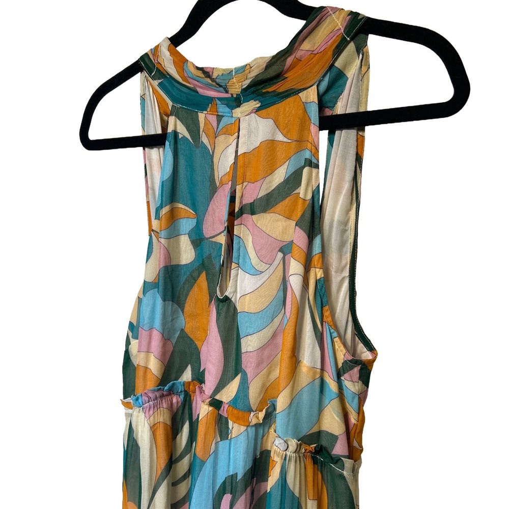 Anthropologie Maeve Tiered Keyhole Maxi Dress Green Blue Abstract Floral Size M - Picture 3 of 11
